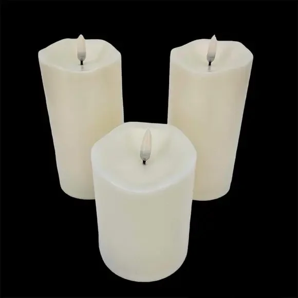 Set of 3 Flameless LED Pillar Candles Ivory Flickering Beige Battery Operated - Picture 2 of 3